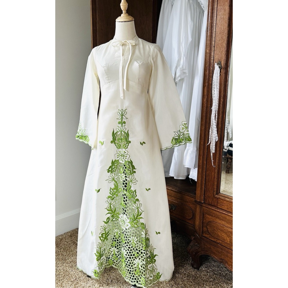 Vintage 70s Boho Lace‎ Dress Size Small Maxi Cottage Core Victorian